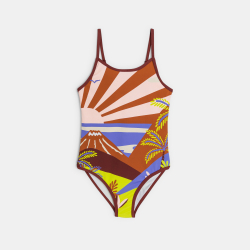 شورت سباحة قطعة واحدة وردي اللون مطبوع عليه منظر طبيعي للفتيات